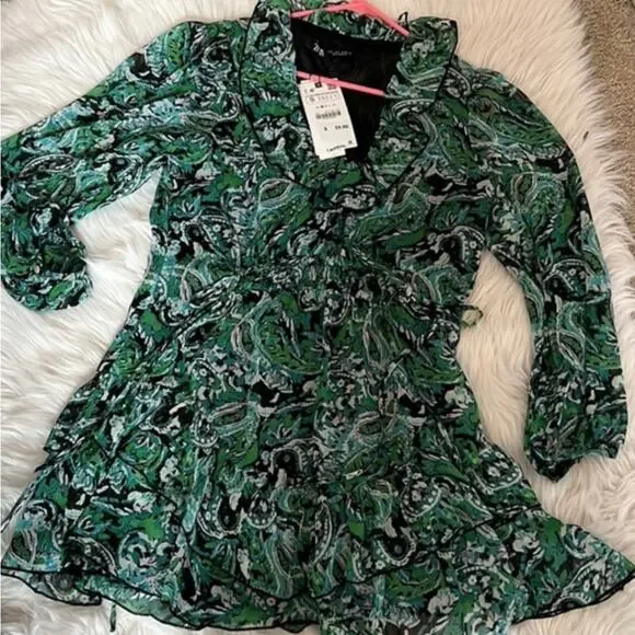 ZARA RUFFLED PRINT DRESS MULTICOLORED - Picture 4 of 5